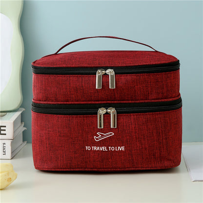 Travel dual layer cosmetic bag in red