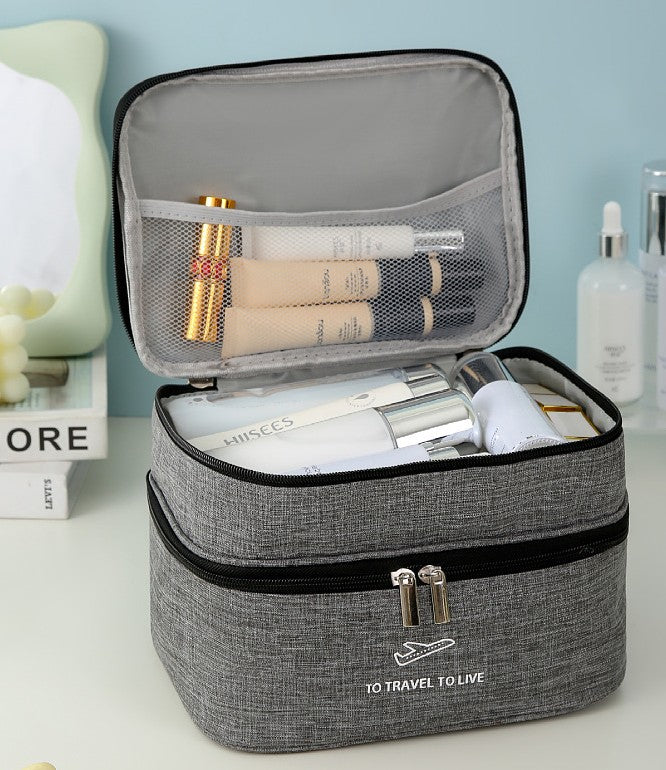 Makeup bag with two layers for organization