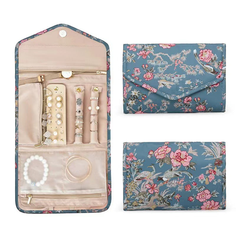 Travel jewelry organizer bag, large flower design