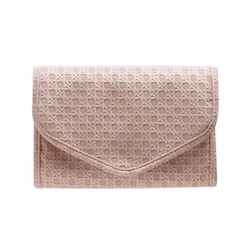Travel jewelry organizer bag, large leather in pink