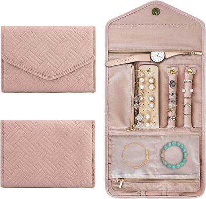 Travel jewelry organizer bag, large in light pink