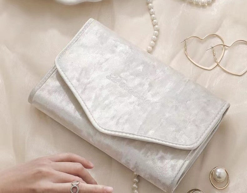 Travel jewelry organizer bag, large pearl white (ivory)