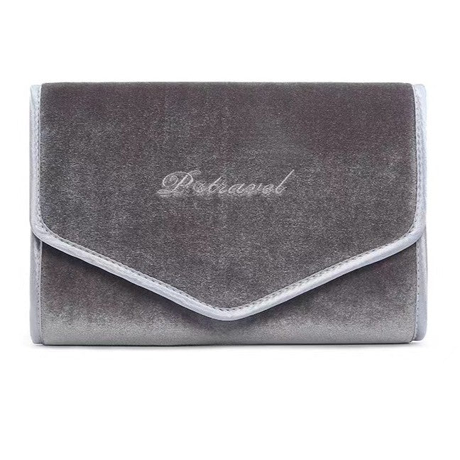 Travel jewelry organizer bag, large velvet in grey