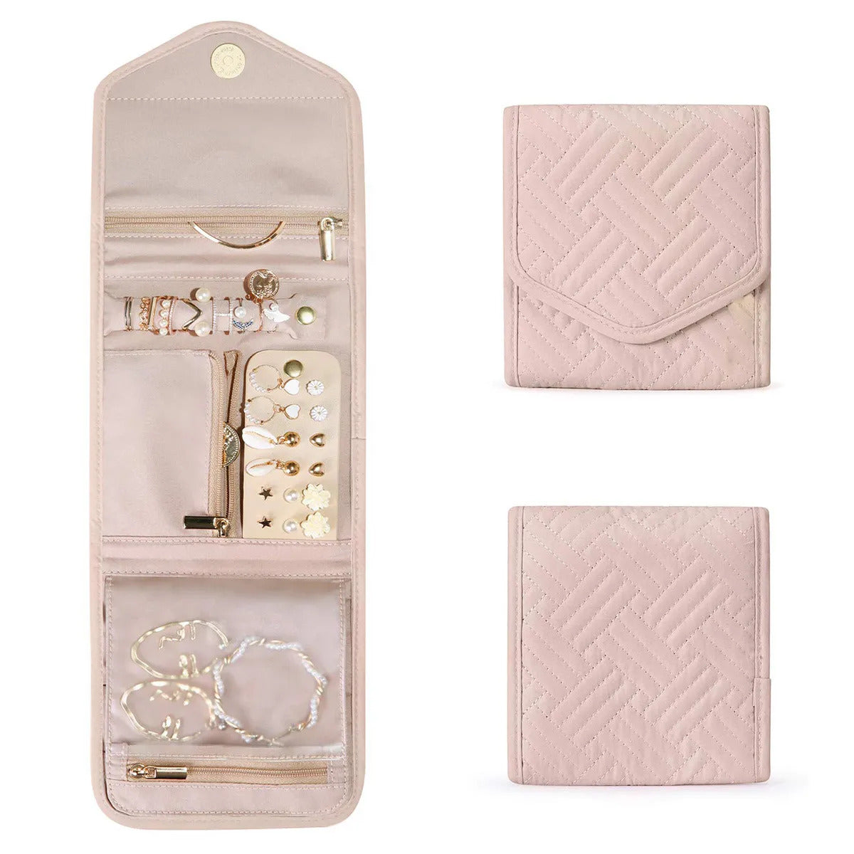 Travel jewelry organizer bag, medium in light pink