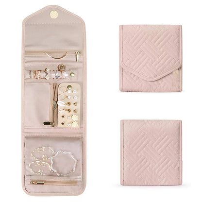 Travel jewelry organizer bag, medium in light pink