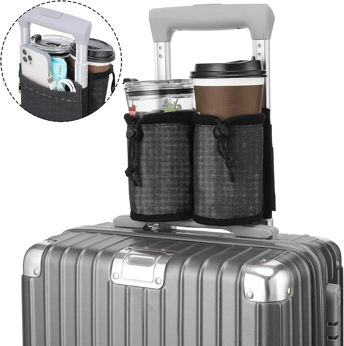 Travel luggage cup holder bag with 3 dividers