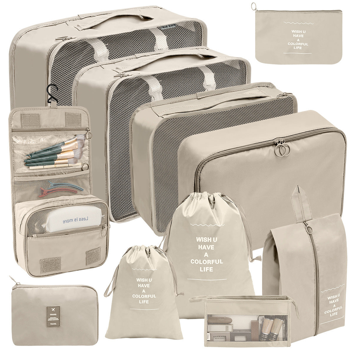 Travel packing organizer, 11 pieces in beige
