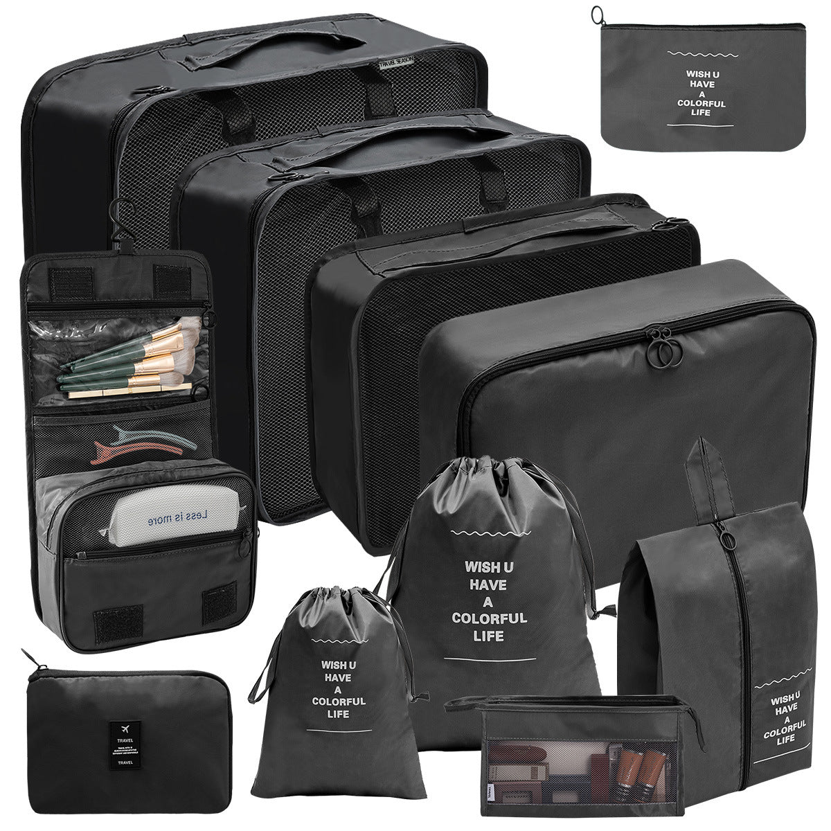Travel packing organizer, 11 pieces in black