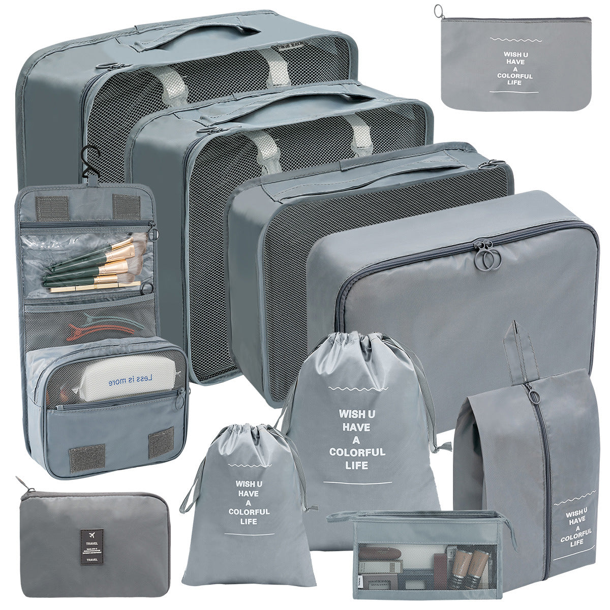 Travel packing organizer, 11 pieces in grey