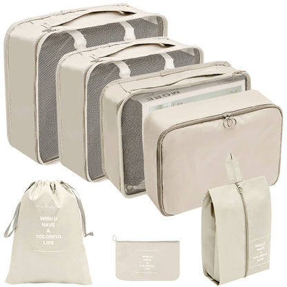 Travel packing organizer, 7 pieces in beige