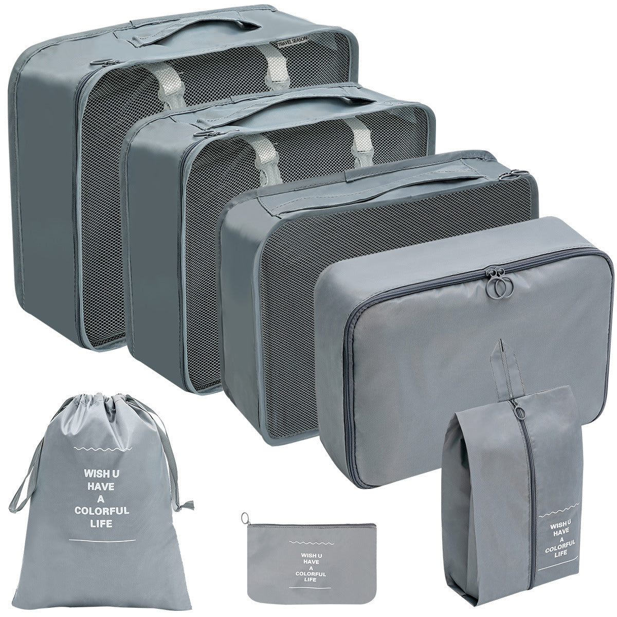 Travel packing organizer, 7 pieces in grey