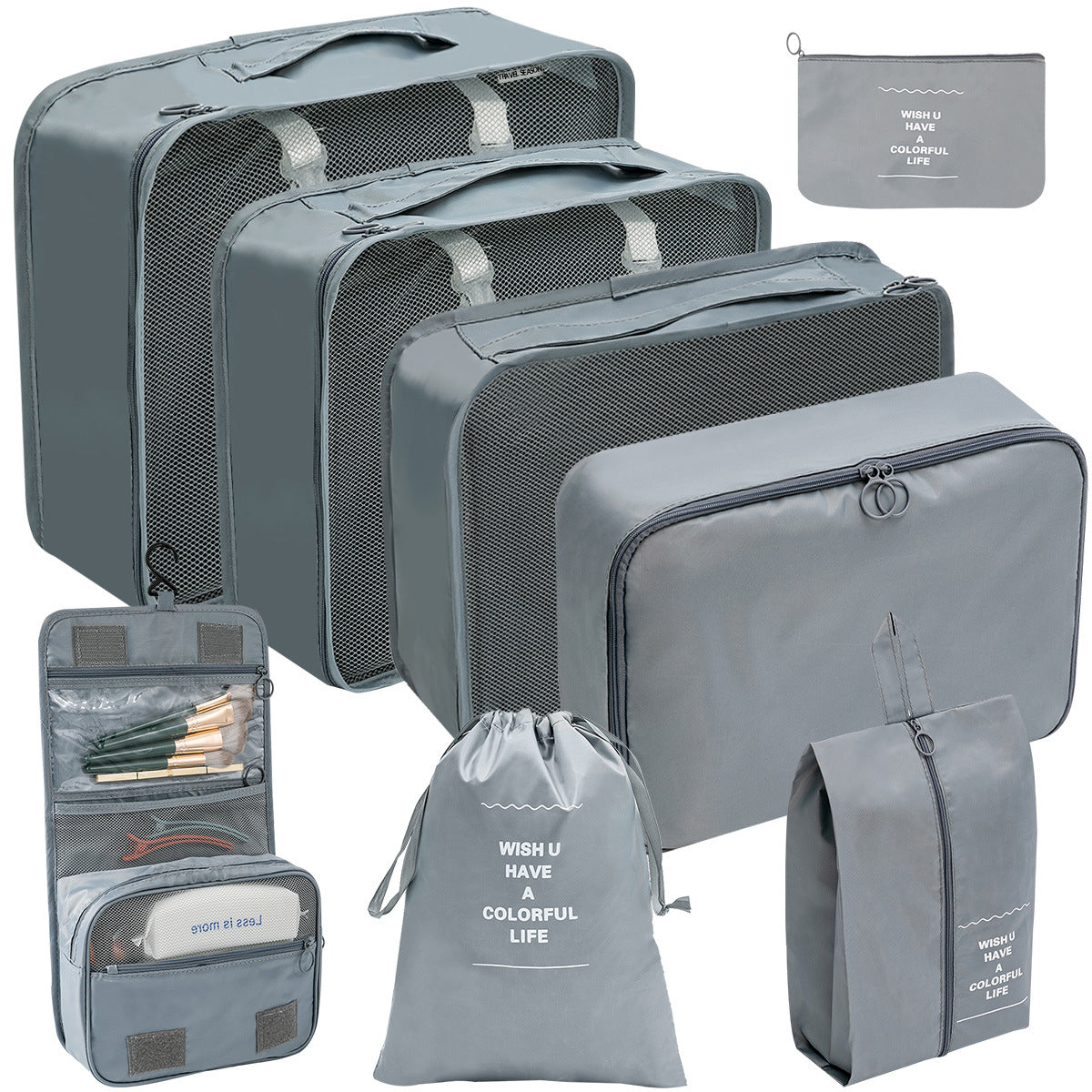 Travel packing organizer, 8 pieces in grey