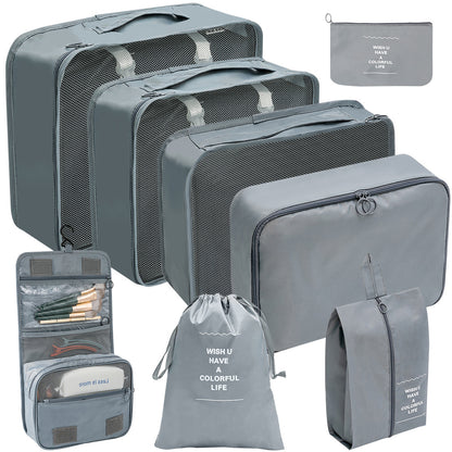 Travel packing organizer, 8 pieces in grey