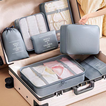 Travel luggage packing organizer set for suitcases