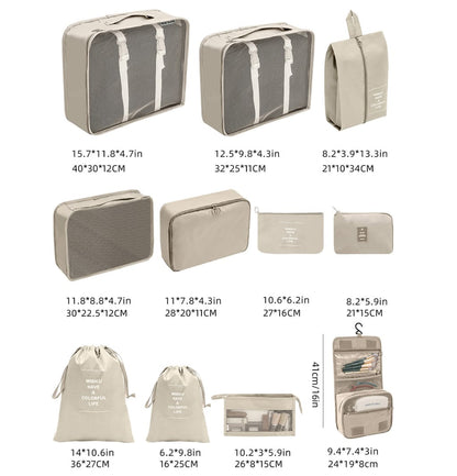 Luggage packing organizer set for travel