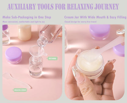 Compact travel toiletry bottles that fit in handbags and backpacks