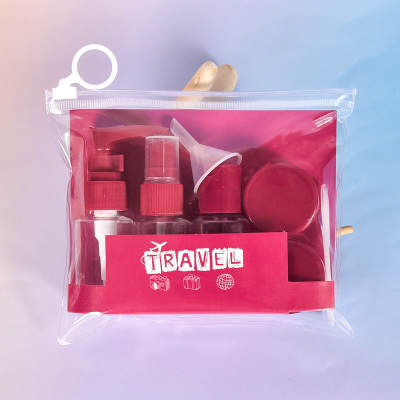Travel refillable bottles set in red