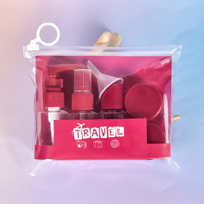 Travel refillable bottles set in red