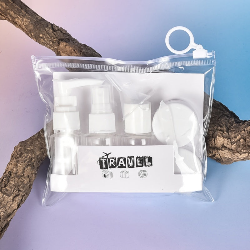 Travel refillable bottles set in white