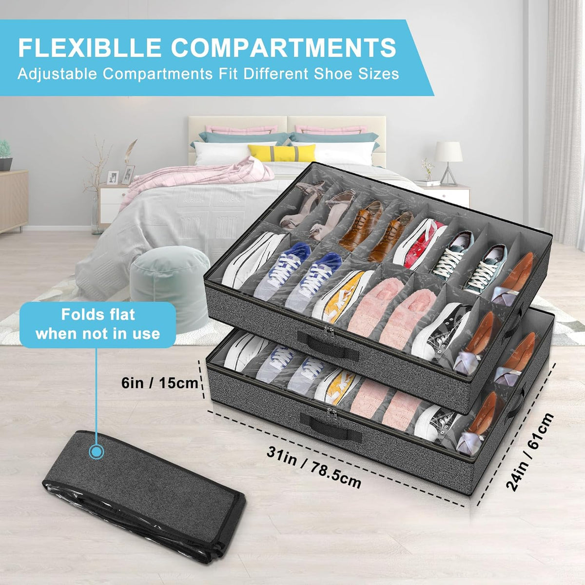 Under bed organizer for shoes and clothes