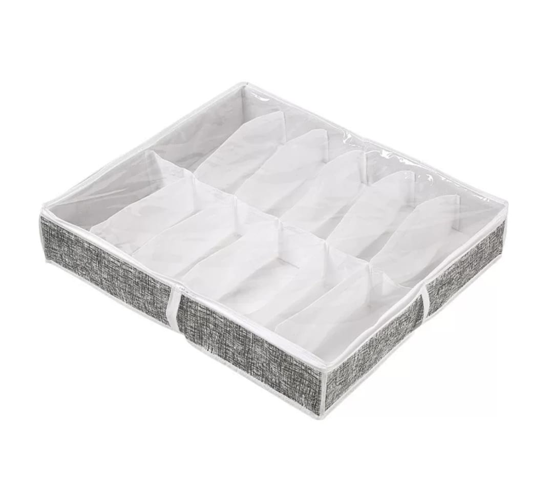 Under bed shoe storage organizer, white with grey stripes