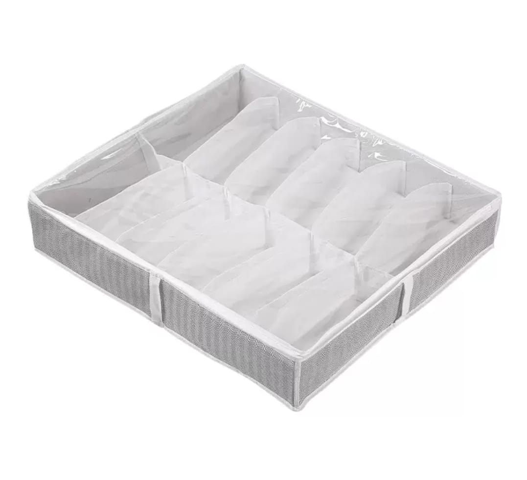 Under bed shoe storage organizer, white with grey