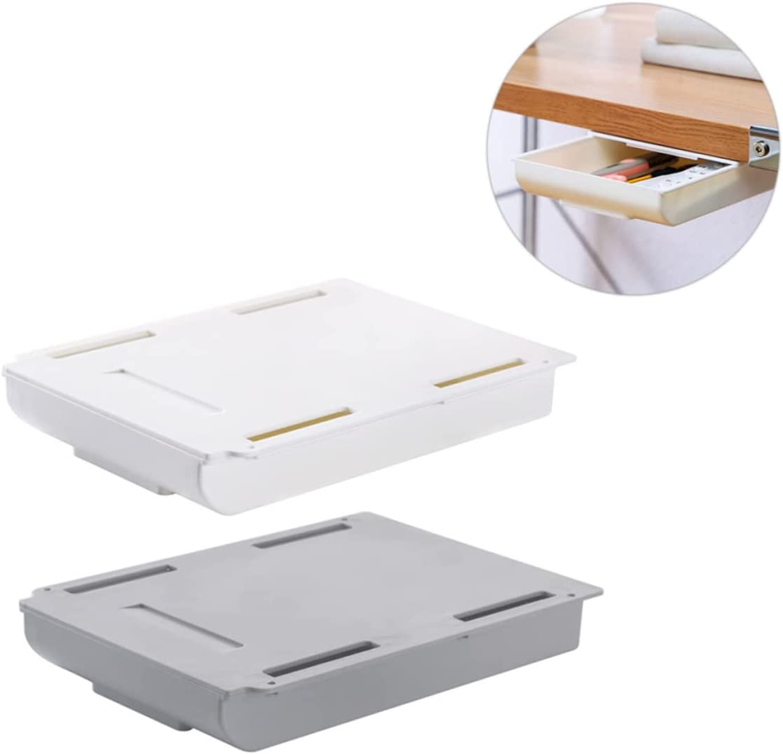 Under desk hidden drawer in white and gray