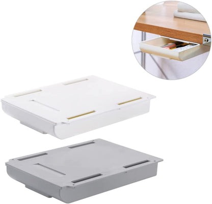 Under desk hidden drawer in white and gray