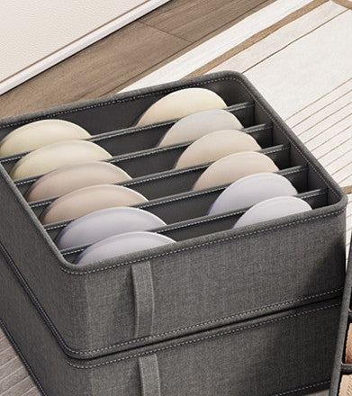 Underwear drawer organizer, 6 grids for bras in dark grey