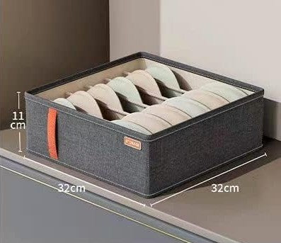 Underwear drawer organizer, 6 grids for bras in grey
