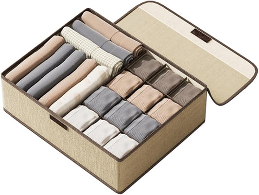 Underwear organizer box with cover, 13 grids in beige