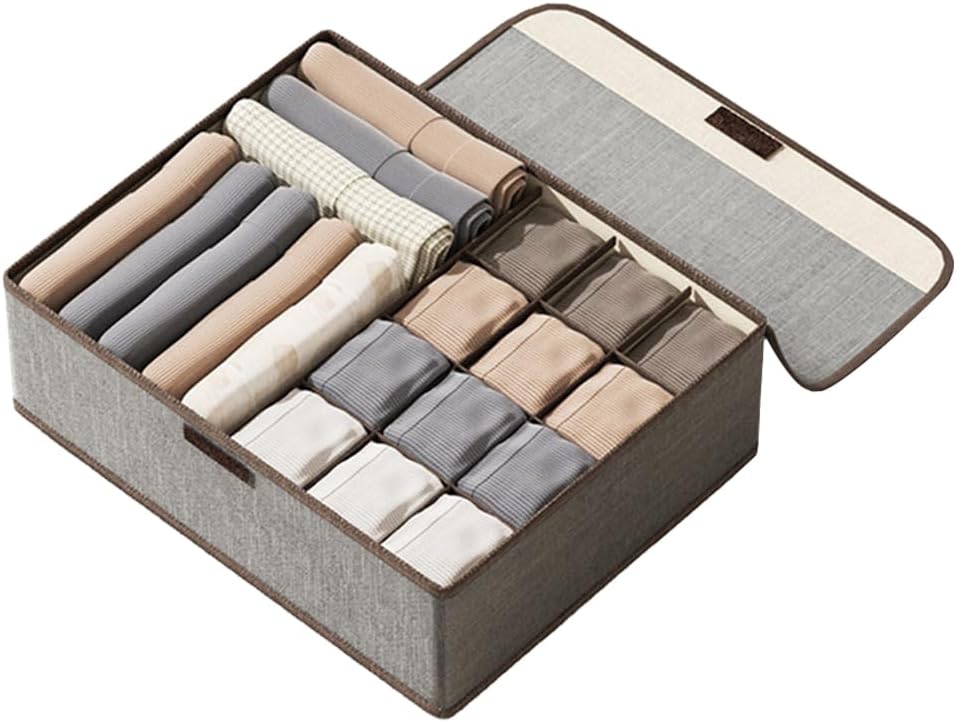 Underwear organizer box with cover, 13 grids in grey