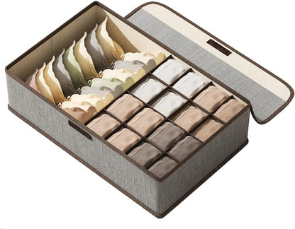 Underwear organizer box with cover, 17 grids in grey
