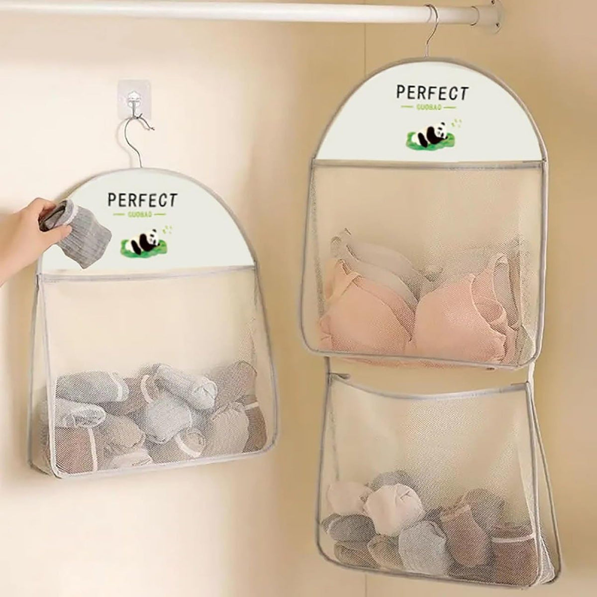 Hanging underwear storage bag with multiple layers