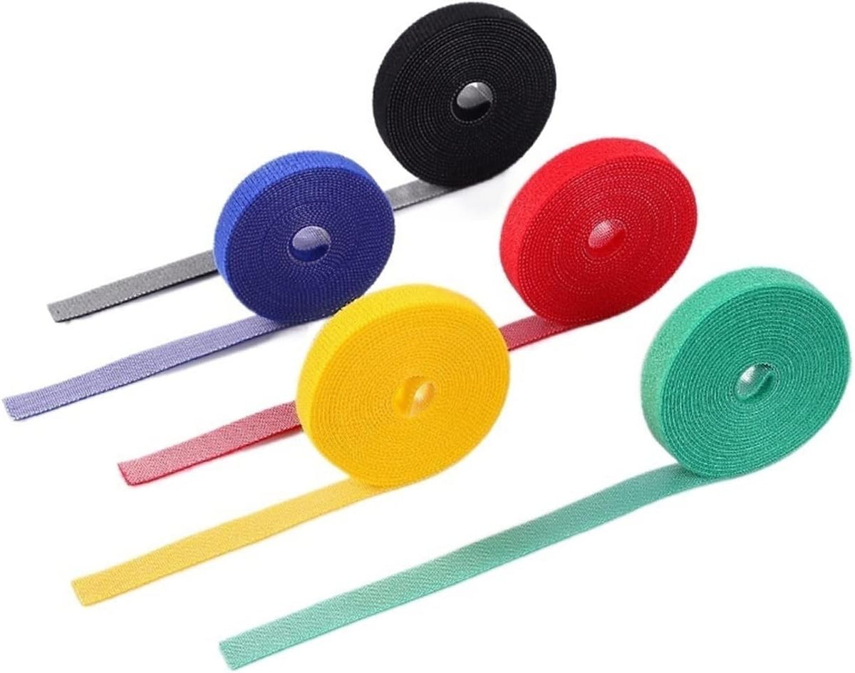Velcro ties for organizing cables behind the computer