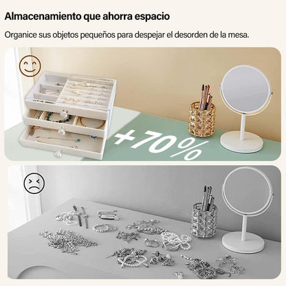 Waf Store Lebanon 3-drawer transparent acrylic jewelry box with soft velvet interior for organized storage.