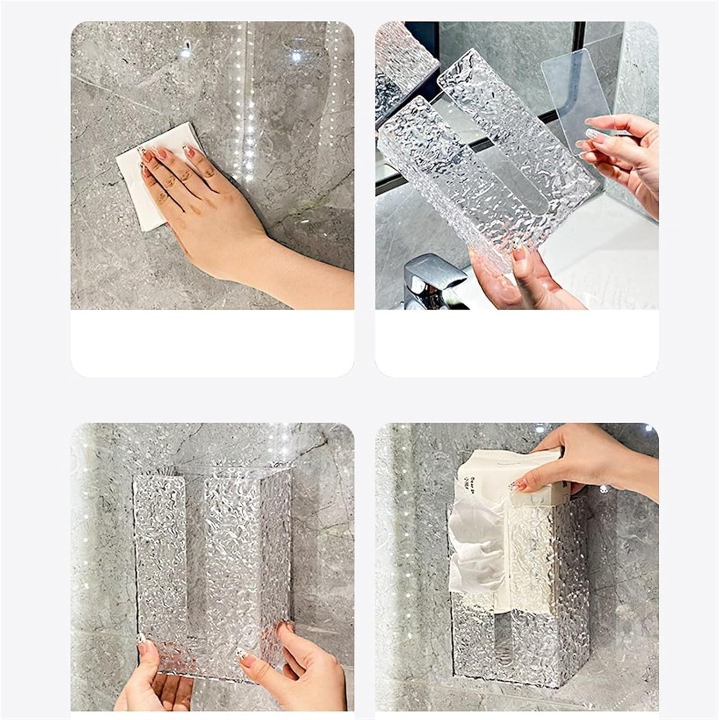 Waf Store Lebanon clear textured acrylic wall-mounted tissue box with adhesive installation for bathroom or kitchen