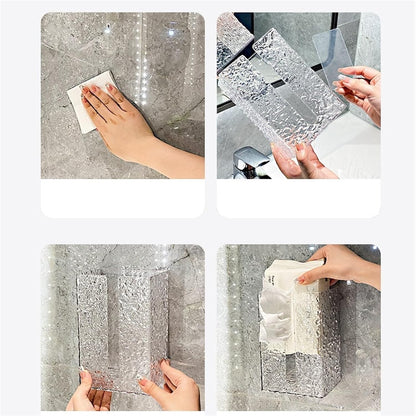 Waf Store Lebanon clear textured acrylic wall-mounted tissue box with adhesive installation for bathroom or kitchen