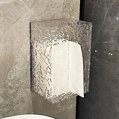 Waf Store Lebanon wall-mounted clear acrylic tissue box with a textured finish and U-shaped opening for easy access.