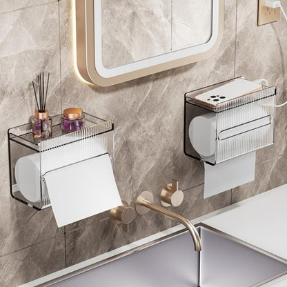 Waf Store Lebanon wall-mounted acrylic tissue holders with storage shelves installed above a bathroom sink.