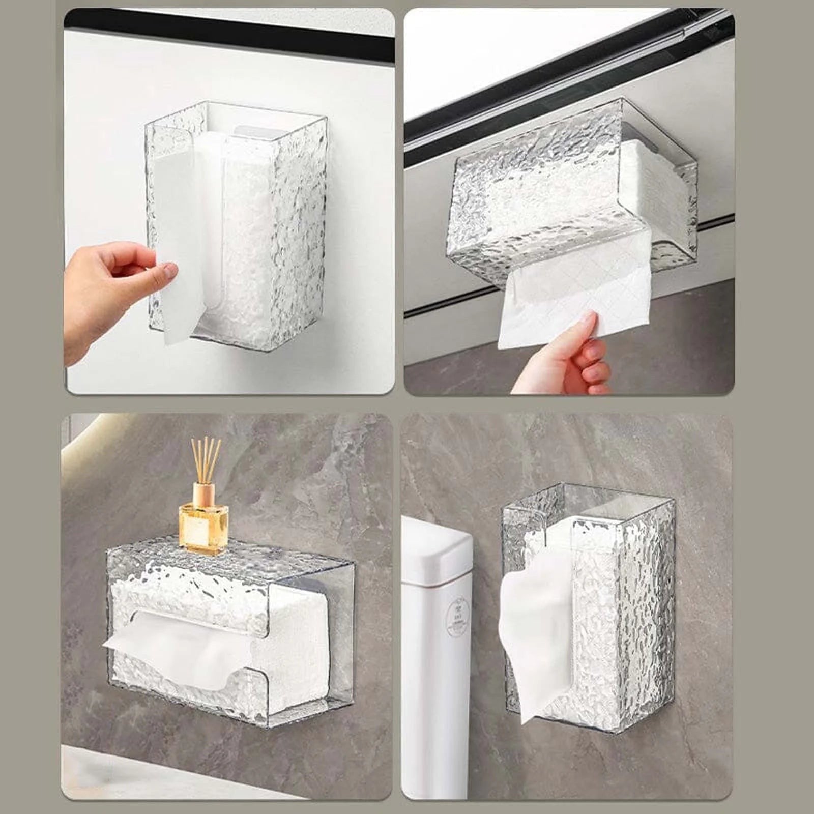 Waf Store Lebanon clear textured acrylic wall-mounted tissue box holder for bathroom or kitchen organization