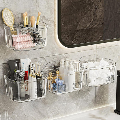 Waf Store Lebanon clear acrylic wall mounted storage boxes organizing bathroom essentials on a marble wall