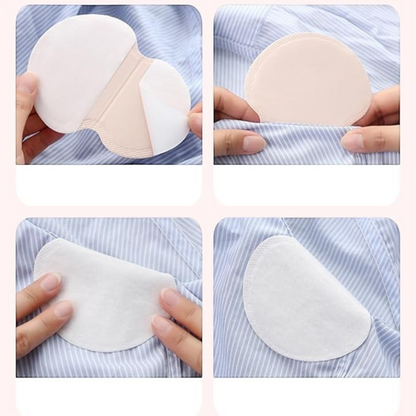 Waf Store Lebanon adhesive underarm sweat pads being applied to a blue striped shirt for moisture and odor protection.