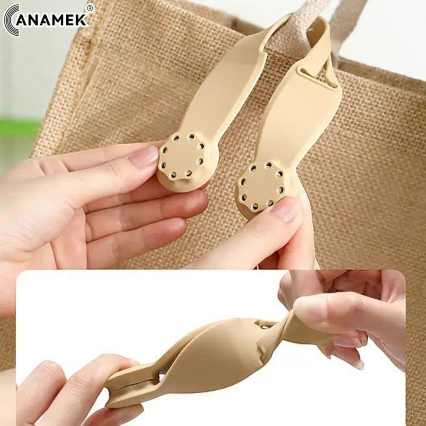 Waf Store Lebanon beige silicone magnetic hat clip attached to a handbag for hands-free travel storage