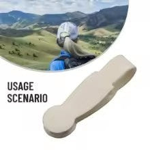 Waf Store Lebanon beige silicone hat clip for travel, shown with a hiker using it to secure a cap to a backpack.