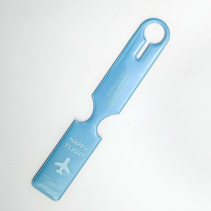 Waf Store Lebanon light blue flexible PVC luggage tag with Happy Flight airplane icon and address space