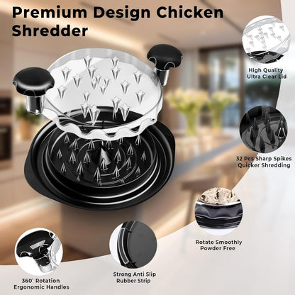 Waf Store Lebanon chicken shredder tool with 32 sharp spikes, ergonomic handles, and a clear lid for easy meat prep.