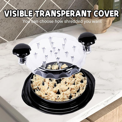 Waf Store Lebanon chicken shredder tool with a transparent lid and black base, showing shredded chicken inside.