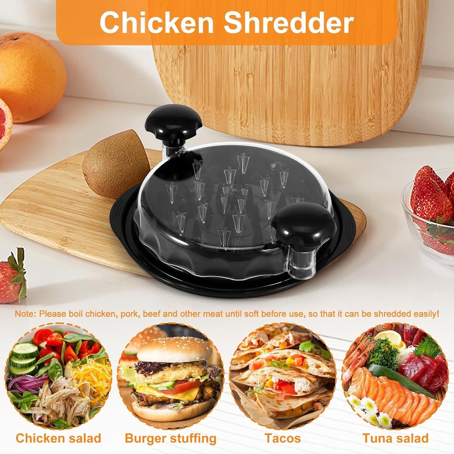 Waf Store Lebanon chicken shredder tool with black base and clear lid, featuring internal spikes for shredding meat.