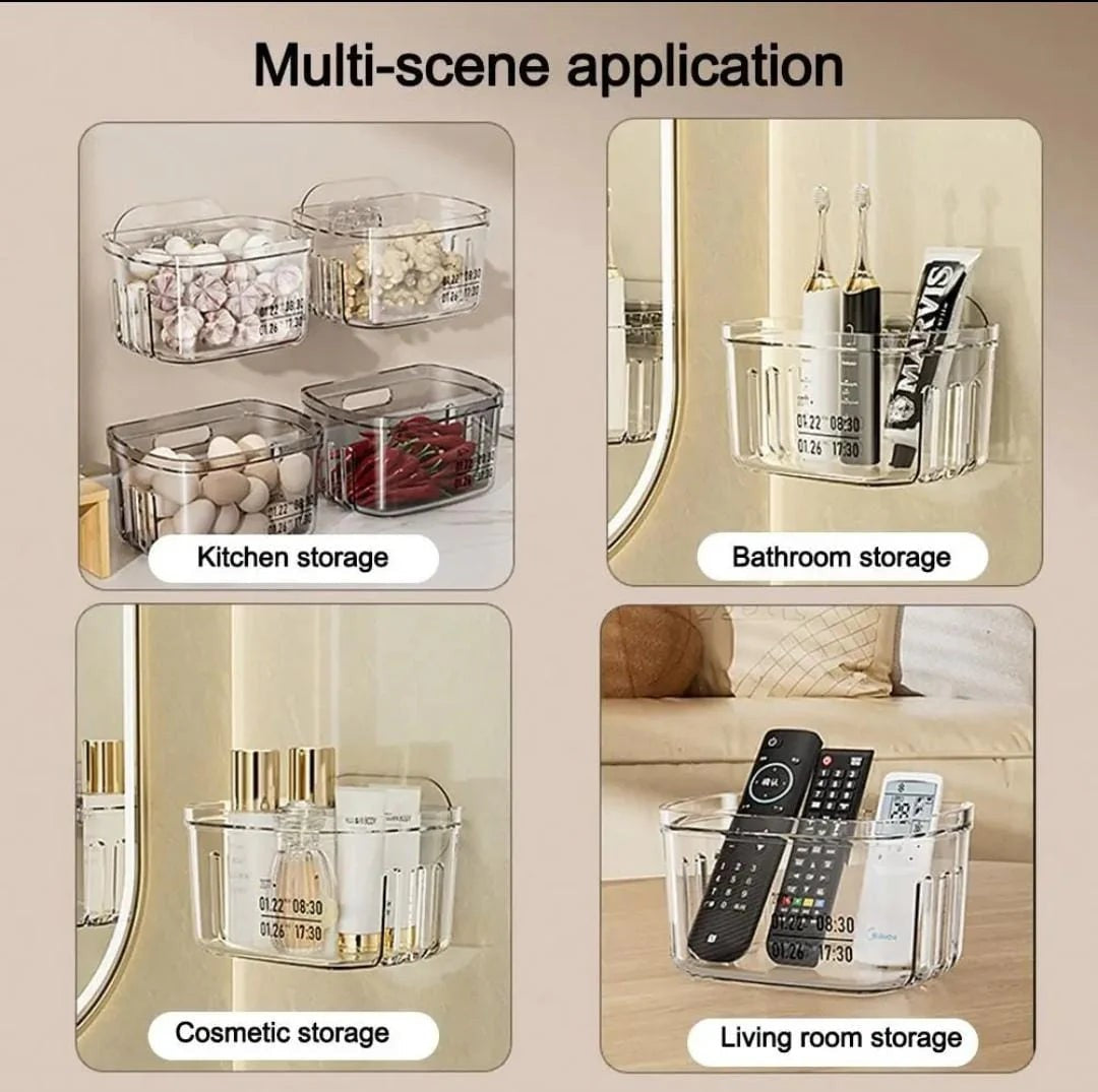 Waf Store Lebanon clear acrylic wall mounted storage box used for kitchen, bathroom, cosmetics, and living room items.